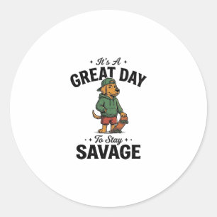 Savage Dog Vintage Engraving T-Shirt Design_1 Classic Round Sticker