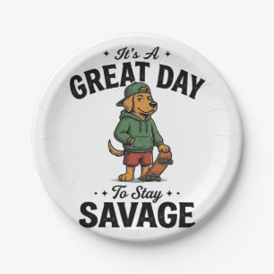 Savage Dog Vintage Engraving T-Shirt Design_1 Paper Plate