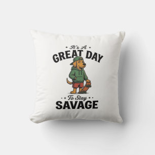 Savage Dog Vintage Engraving T-Shirt Design_1 Throw Pillow