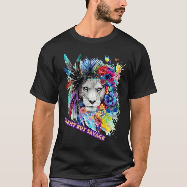 Savage Lion Sticker  T-Shirt (Front)