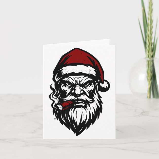 Savage Santa Claus Smoking Cigar Christmas  Card (Front)