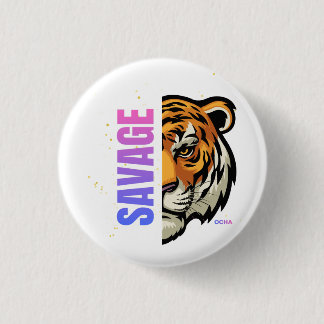 Savage Tiger Half Face Split Design 1 Inch Round Button