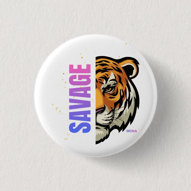 Savage Tiger Half Face Split Design 1 Inch Round Button (Front)