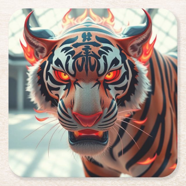 Savage Tiger Square Paper Coaster (Front)