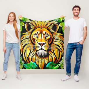 Savanna Lion Leaf Design Fleece Blanket