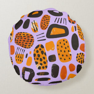 "Savanna Pop: Tribal Vibes in Orange & Black" Round Pillow