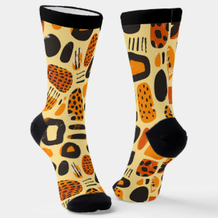 "Savanna Pop: Tribal Vibes in Orange & Black" Socks
