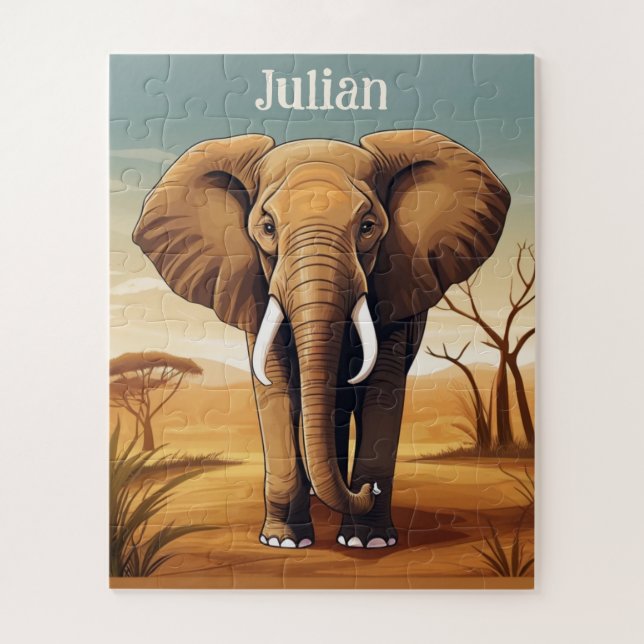 Savanna sunset elephant jigsaw puzzle (Vertical)