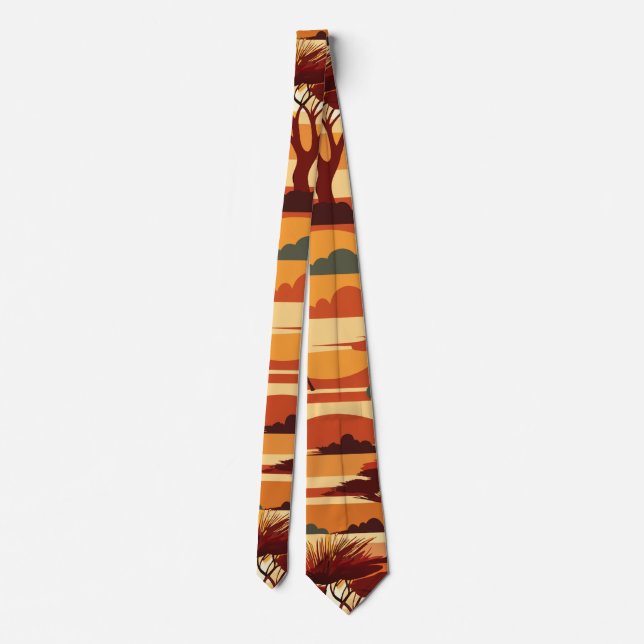 Savanna Sunset Retro Custom Pattern Tie (Back)