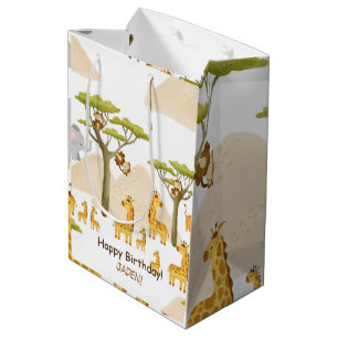 Savannah African animals yellow birthday Medium Gift Bag