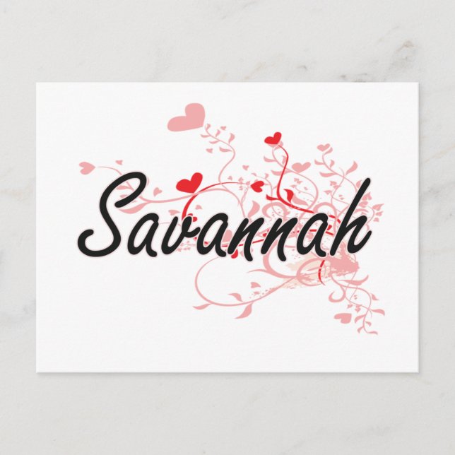Savannah Artistic Name Design with Hearts Postcard (Front)