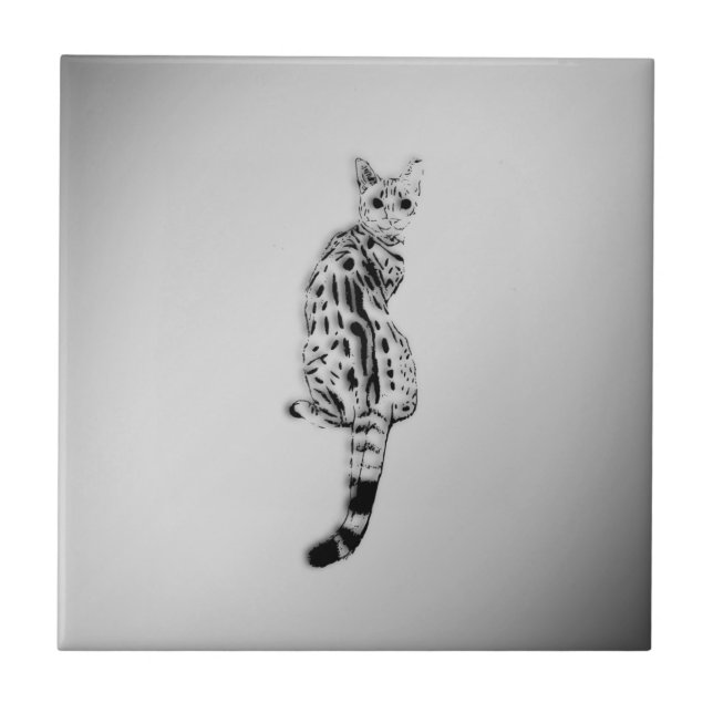 Savannah Cat Caught by Surprise Silver Tile (Front)