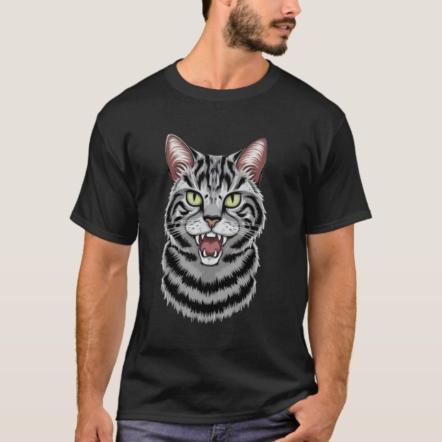 Savannah Cat Funny Design Roaring Serval Cat T-Shirt (Front)