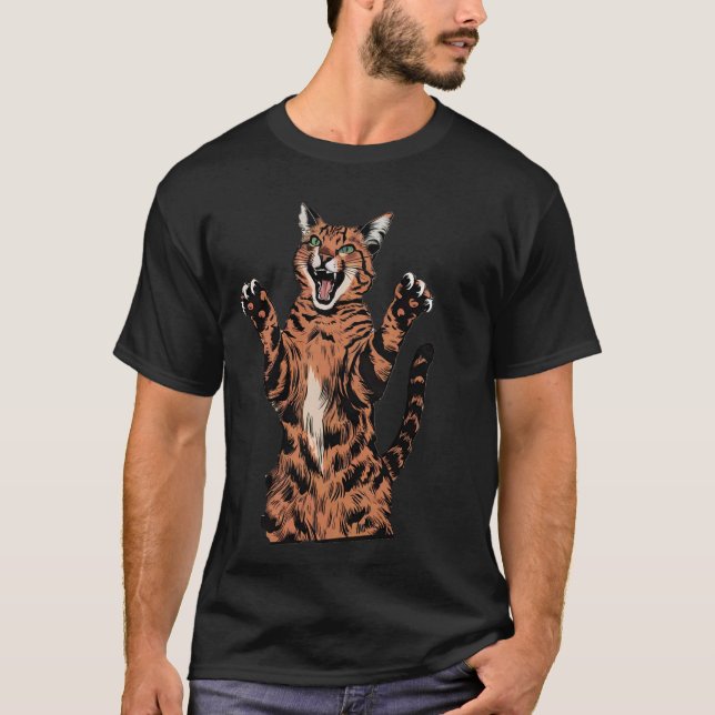Savannah Cat Funny Design Roaring Serval Cat T-Shirt (Front)