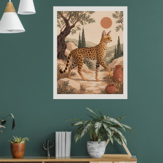 Savannah Cat Mediterranean Boho Olive Wall Art