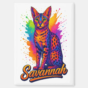 Savannah Cat Pop Art – Vibrant Neon Splash Design Magnet