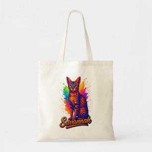 Savannah Cat Pop Art – Vibrant Neon Splash Design Tote Bag