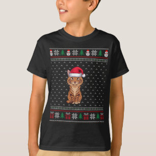 Savannah Cat Wearing Santa Hat Ugly Xmas Savannah T-Shirt