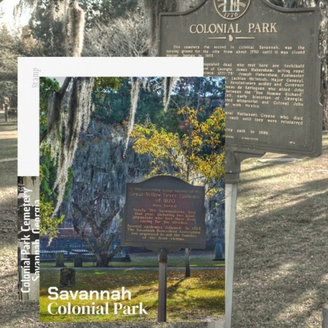 Savannah GA Colonial Park Yellow Fever Marker Postcard (Creator Uploaded)