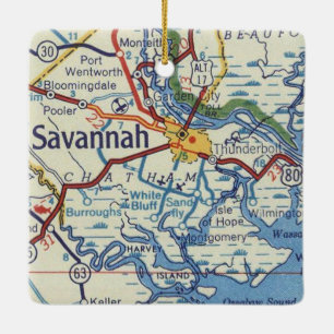 Savannah GA Map Ceramic Ornament
