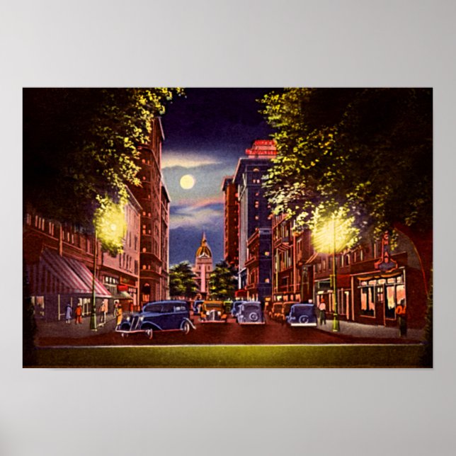 Savannah, Georgia Bull Street at night Poster (Front)