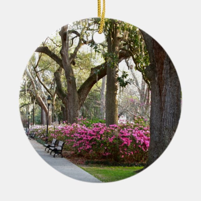 Savannah Georgia in Spring Forsyth Park Azaleas Oa Ceramic Ornament (Front)