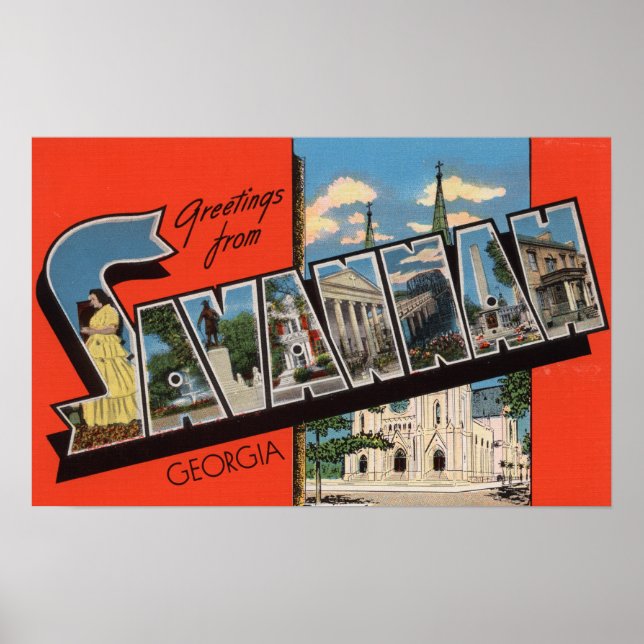 Savannah, Georgia - Large Letter Scenes 2 Poster (Front)