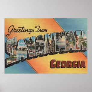 Savannah, Georgia - Large Letter Scenes Poster