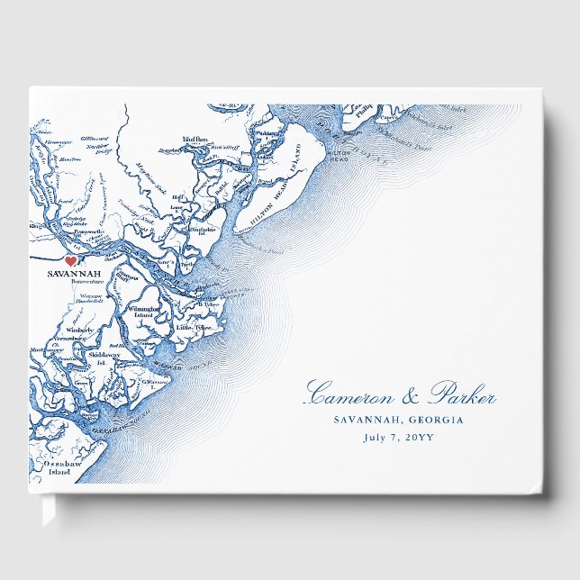 Savannah Georgia Map Elegant Wedding Guest Book (Front)