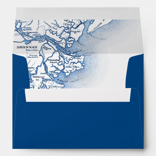 Savannah Georgia Map Navy Blue Wedding Envelope (Back (Bottom))