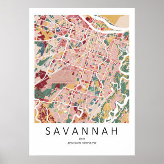 Savannah Georgia Map Poster | Modern City Wall Art
