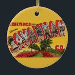Savannah Georgia Retro Colourful  Ceramic Ornament<br><div class="desc">A wonderful vintage postcard of Savannah,  Georgia repurposed on an ornament. Keep the image on the back or replace it with a personal message.</div>