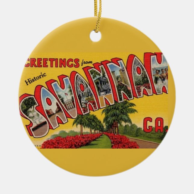 Savannah Georgia Retro Colourful  Ceramic Ornament (Front)