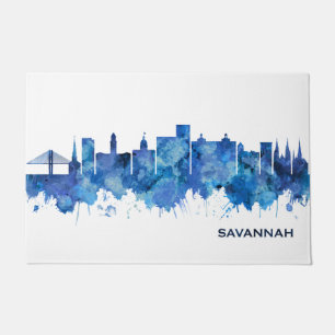 Savannah Georgia Skyline Blue Doormat