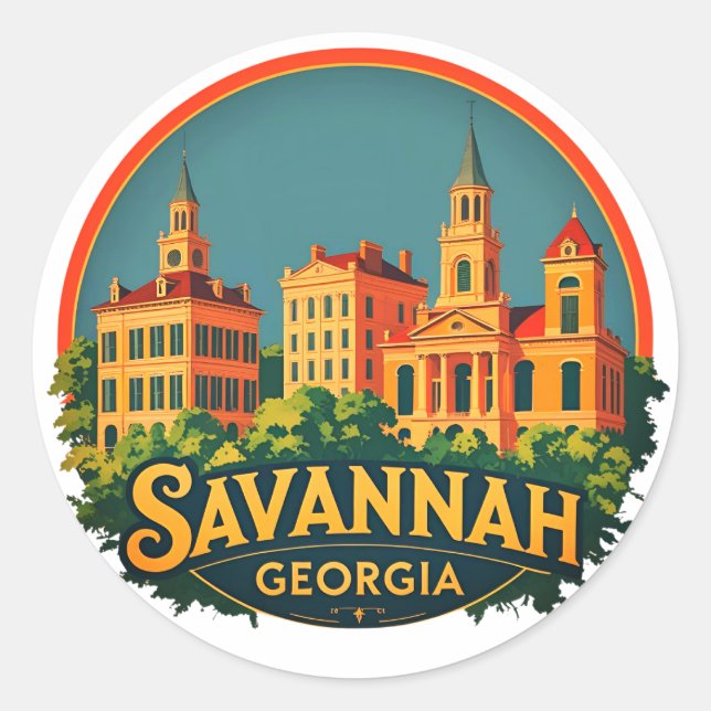 Savannah Georgia Skyline   Classic Round Sticker (Front)
