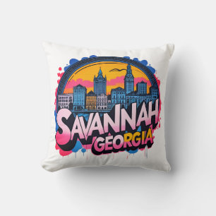 Savannah Georgia Skyline Throw Pillow