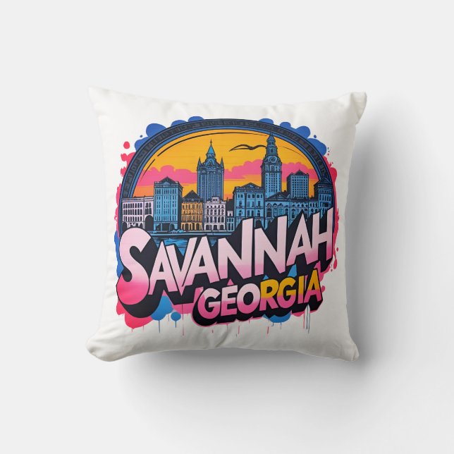 Savannah Georgia Skyline   Throw Pillow (Front)