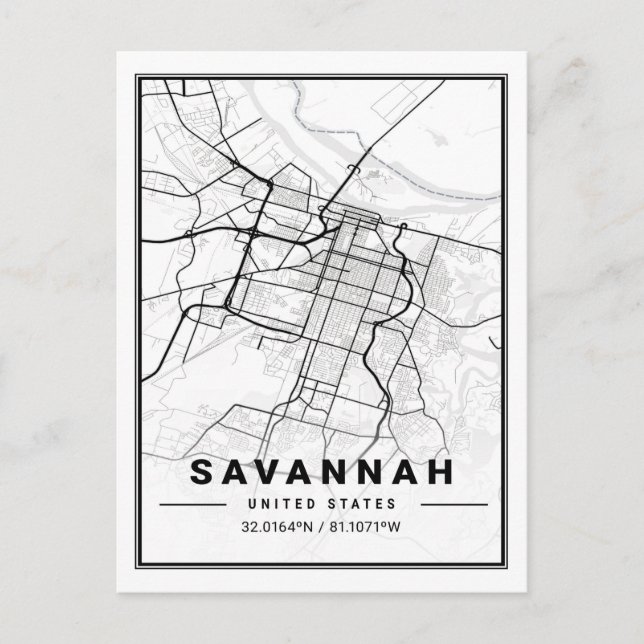 Savannah Georgia USA Travel City Map Postcard (Front)