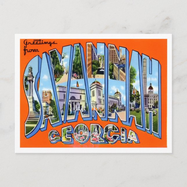 Savannah, Georgia Vintage Big Letters Postcard (Front)