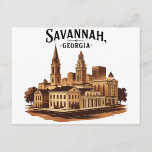 Savannah Georgia vintage Skyline   Postcard