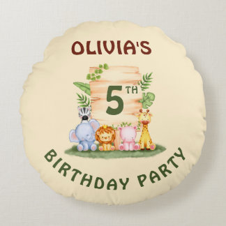 Savannah giraffe lion hippo zebra elephant  round pillow