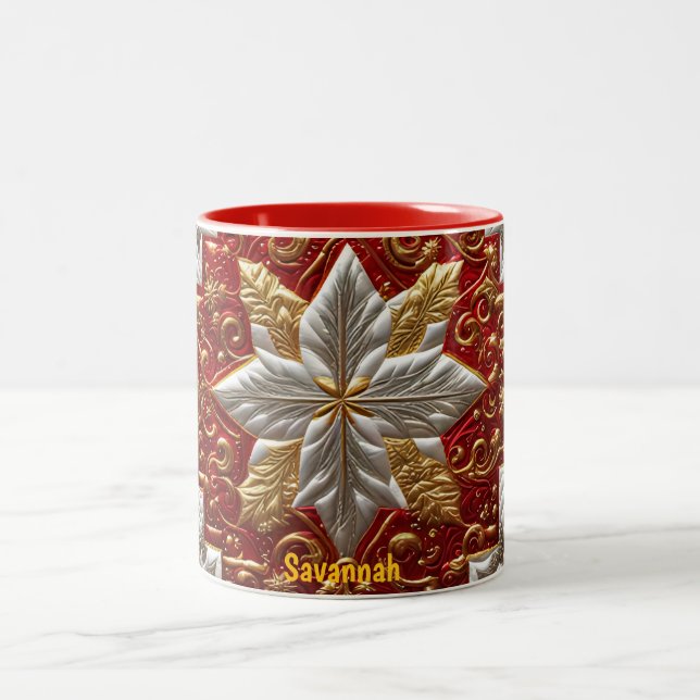 SAVANNAH ~ PATCHWORK ~ CHRISTMAS PATTERN ~  Two-Tone COFFEE MUG (Center)