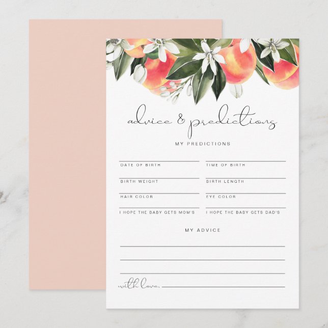 SAVANNAH Peach Baby Advice and Predictions Card (Front/Back)