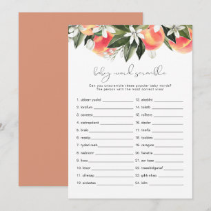 SAVANNAH Peach Baby Word Scramble Baby Shower Game Invitation