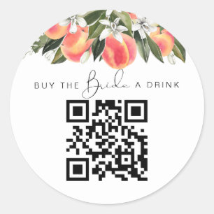 SAVANNAH Peach Buy the Bride a Drink QR Code Classic Round Sticker