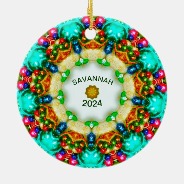 SAVANNAH~ Personalized Fractal Christmas Designs ~ Ceramic Ornament (Back)