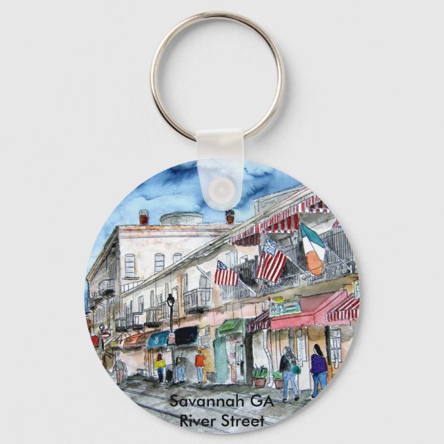 savannah river street georgia ga bars restaurants keychain (Front)