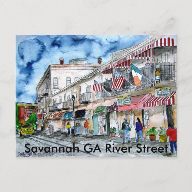 savannah_river_street_painting, Savannah GA Riv... Postcard (Front)