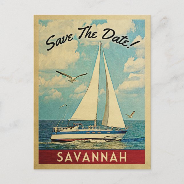 Savannah Save The Date Sailboat Nautical Announcement Postcard (Front)