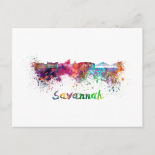 Savannah skyline in watercolor postcard